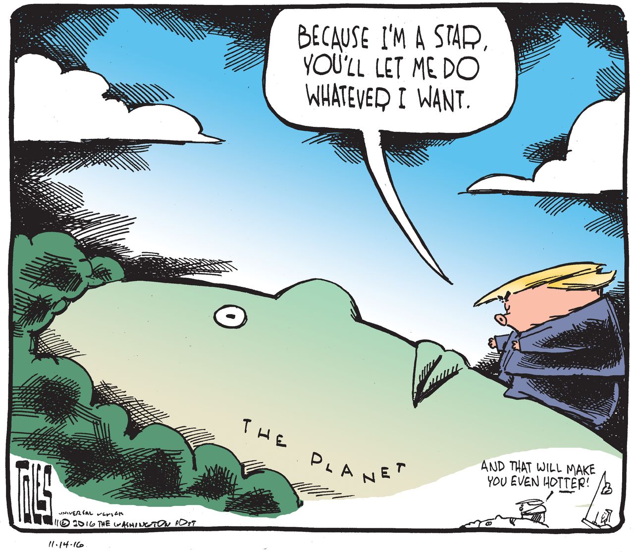 Political cartoon U.S. Donald Trump planet effect