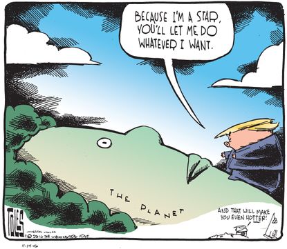 Political cartoon U.S. Donald Trump planet effect