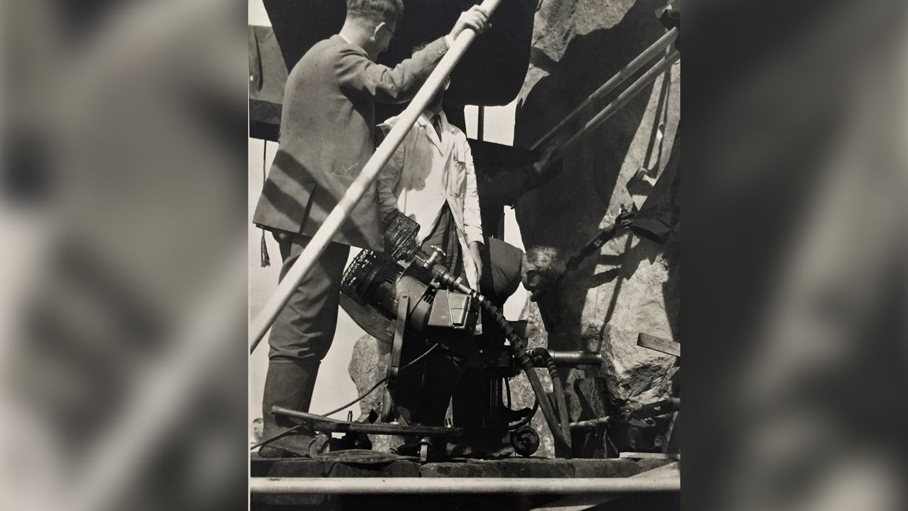 Workman Robert Phillips, at left, helped strengthen one of the sarsens during restoration work at Stonehenge in 1958, and kept a drill core as a souvenir until last year.