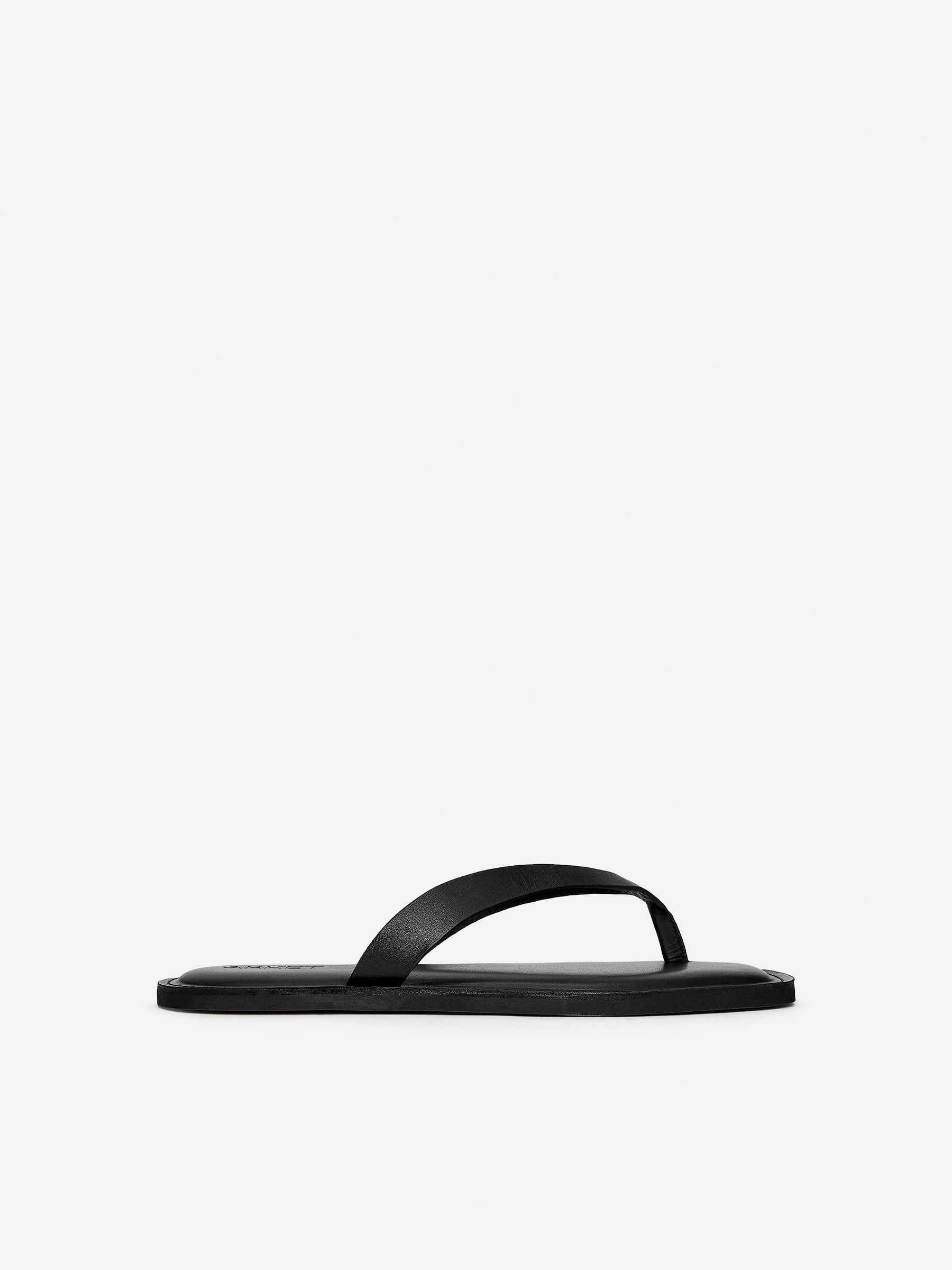 Leather Thong Sandals &amp;ndash; Black &amp;ndash; Women &amp;ndash; Arket Gb