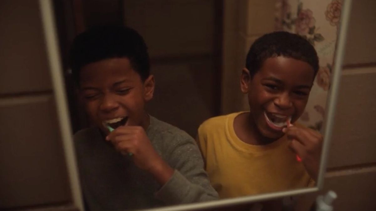 Gian Knight Ramirez and Blake Cameron James brushing their teeth in We Grown Now