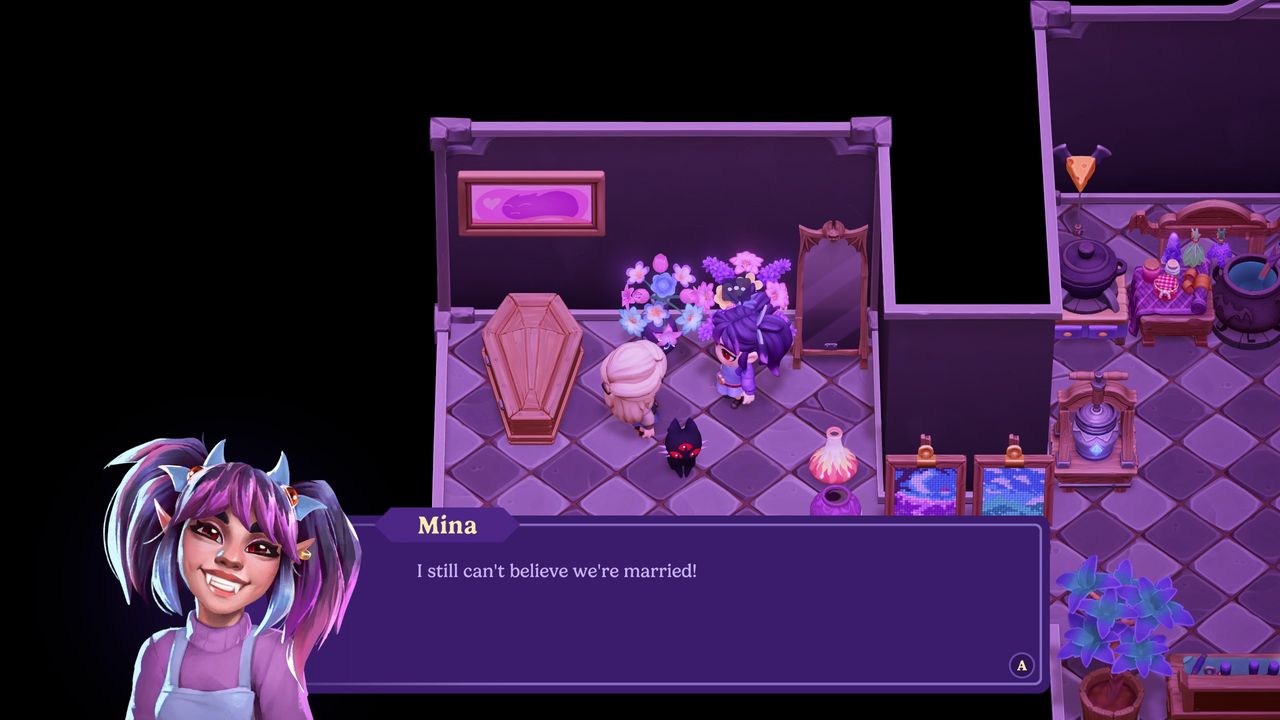 Moonlight Peaks - Mina talks to the main character saying "I still can't believe we're married!"