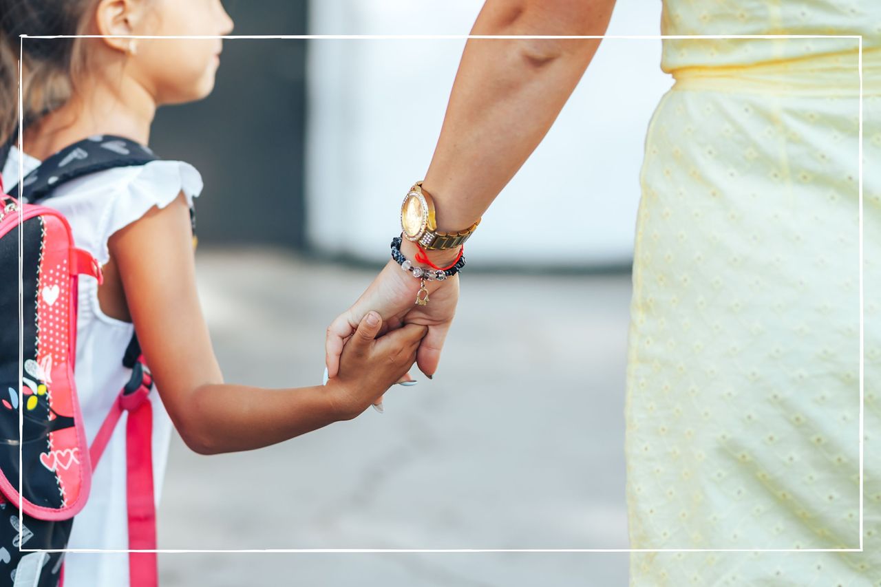 First day of school quotes illustrated by young child holding hands with adult