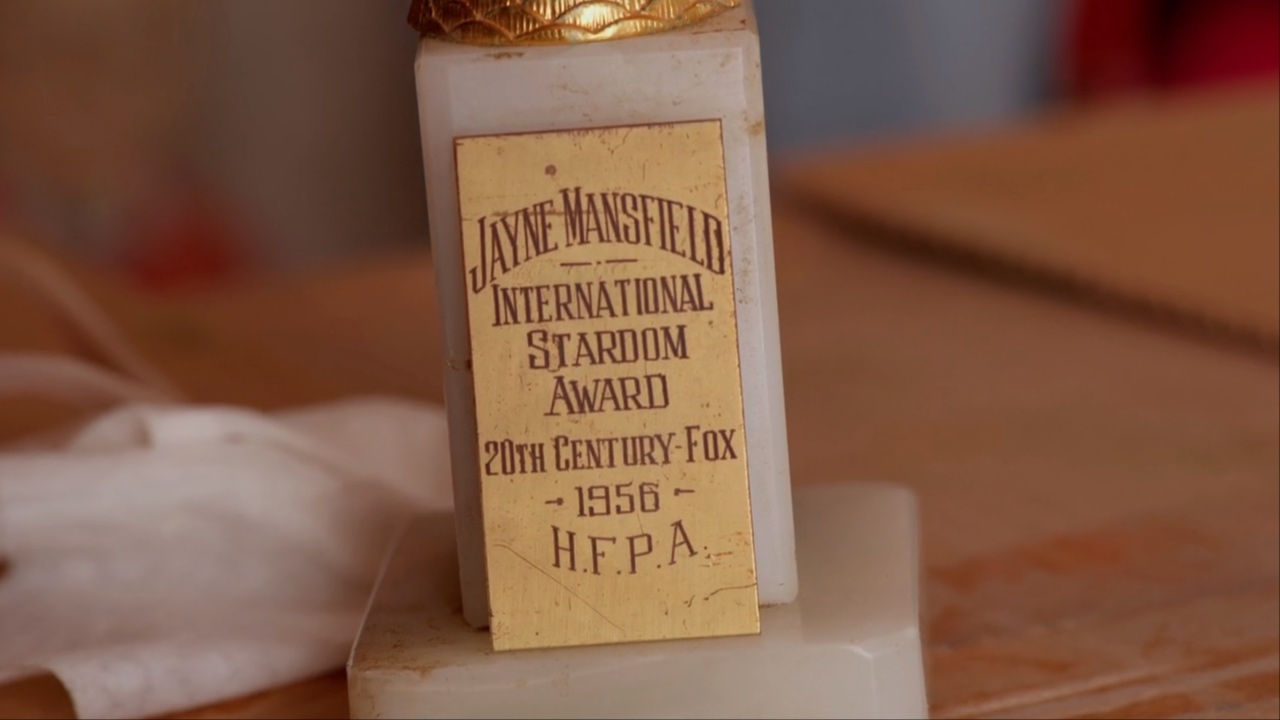 Screenshot of Jayne Mansfield's Golden Globe from My Mom Jayne