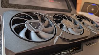 AMD Radeon RX 7900 XT review image close up shot of the GPU's fans