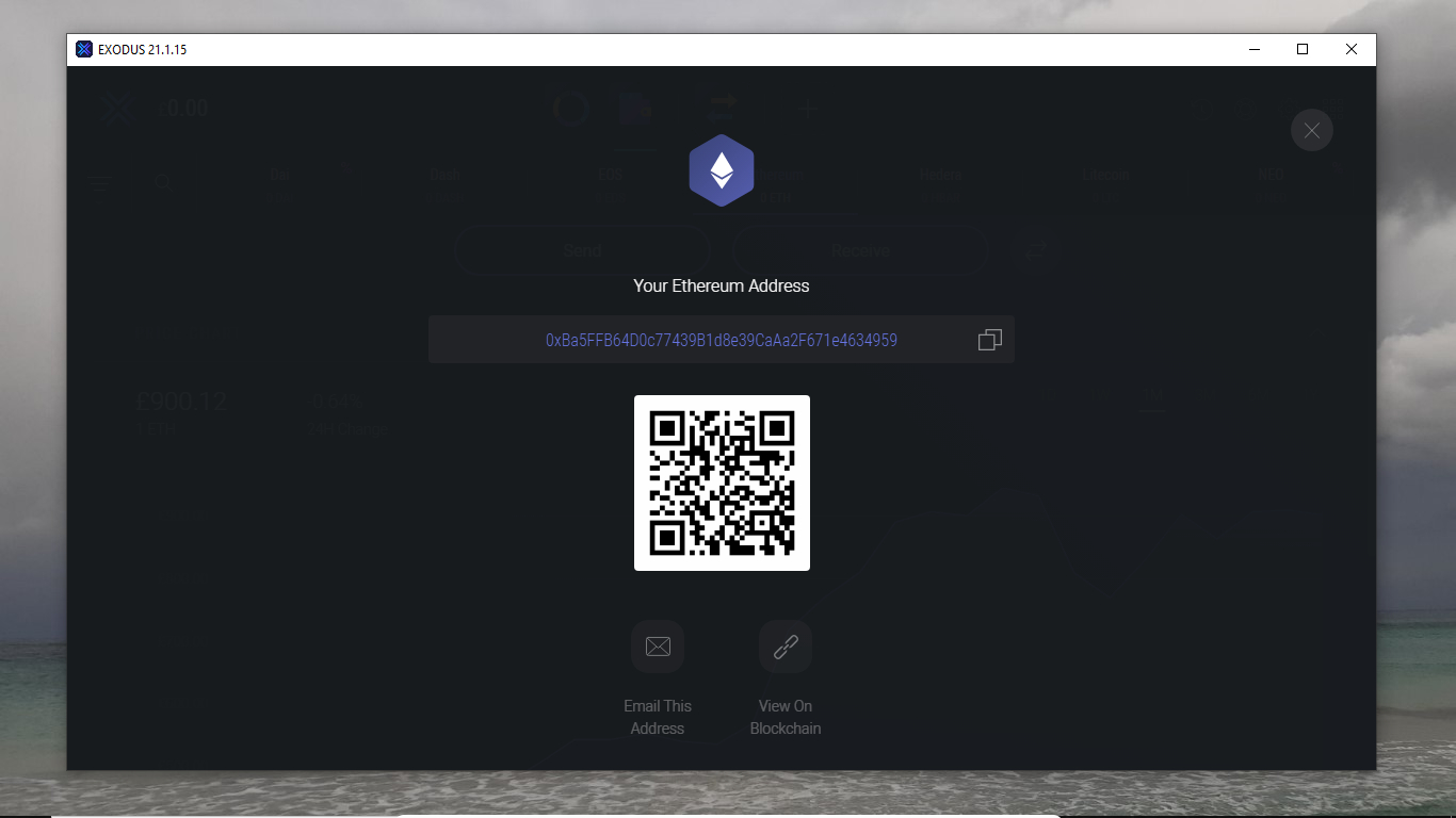 screenshot of Exodus Cryptocurrency wallet