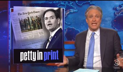 Jon Stewart mocks The New York Times for its Rubio coverage
