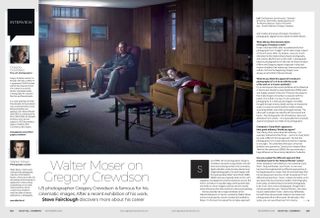 Opening two pages of the main interview in Digital Camera issue 287, November 2024, with curator Walter Moser discussing the work of US photographer Gregory Crewdson