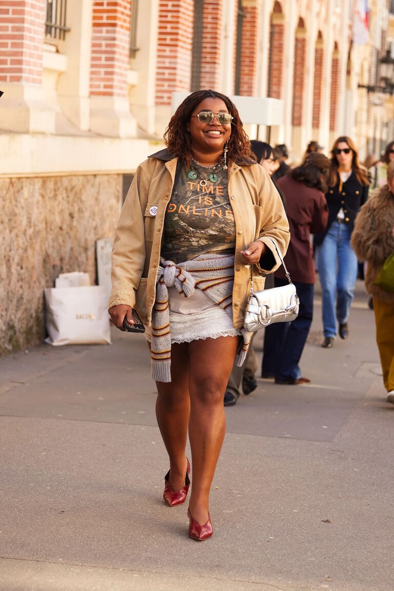 Woman wearing an eclectic outfit.