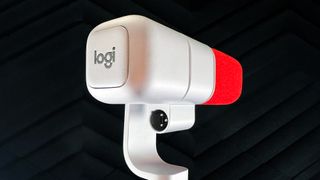 Logitech Blue Sona microphone from back displaying Logi logo