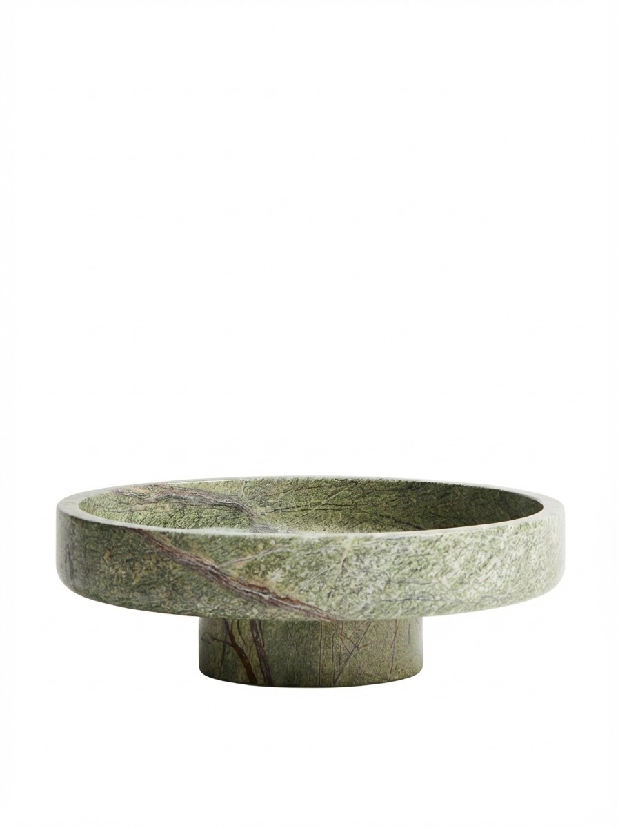 Footed Marble Serving Bowl - Beige