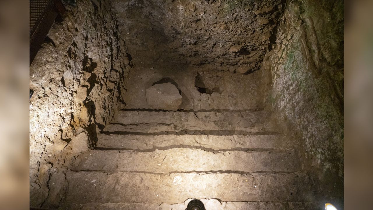 After the building was abandoned, sometime before A.D. 70, a bath that was likely used for ritual purification was constructed in the building remains.