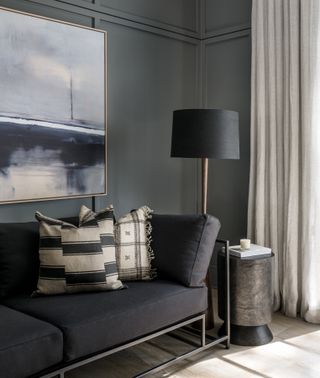 dark grey living room by Lindye Galloway