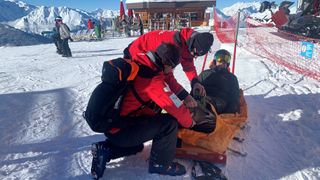 Verbier ski patrol demonstrating a rescue