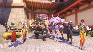 A promotional image for Overwatch Classic featuring a six character roster of heroes