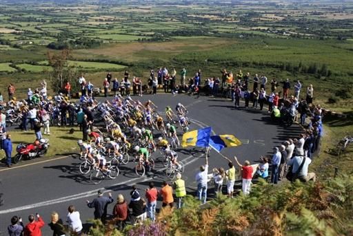 The peloton climbs in the Lismore mountain area during the second stage of the Tour of Ireland.