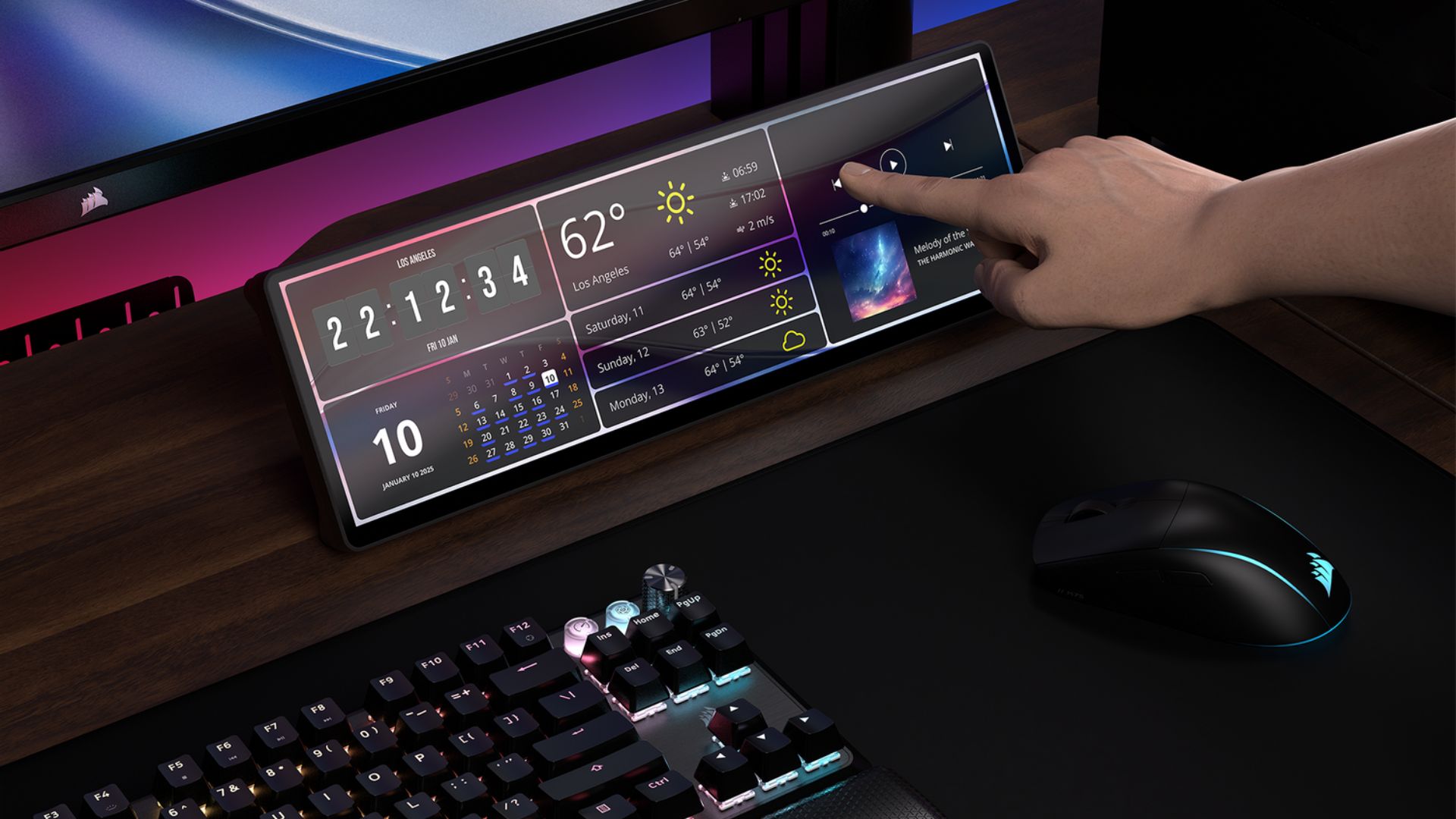 A Corsair image showing a CGI hand reaching out to touch the Xeneon Edge