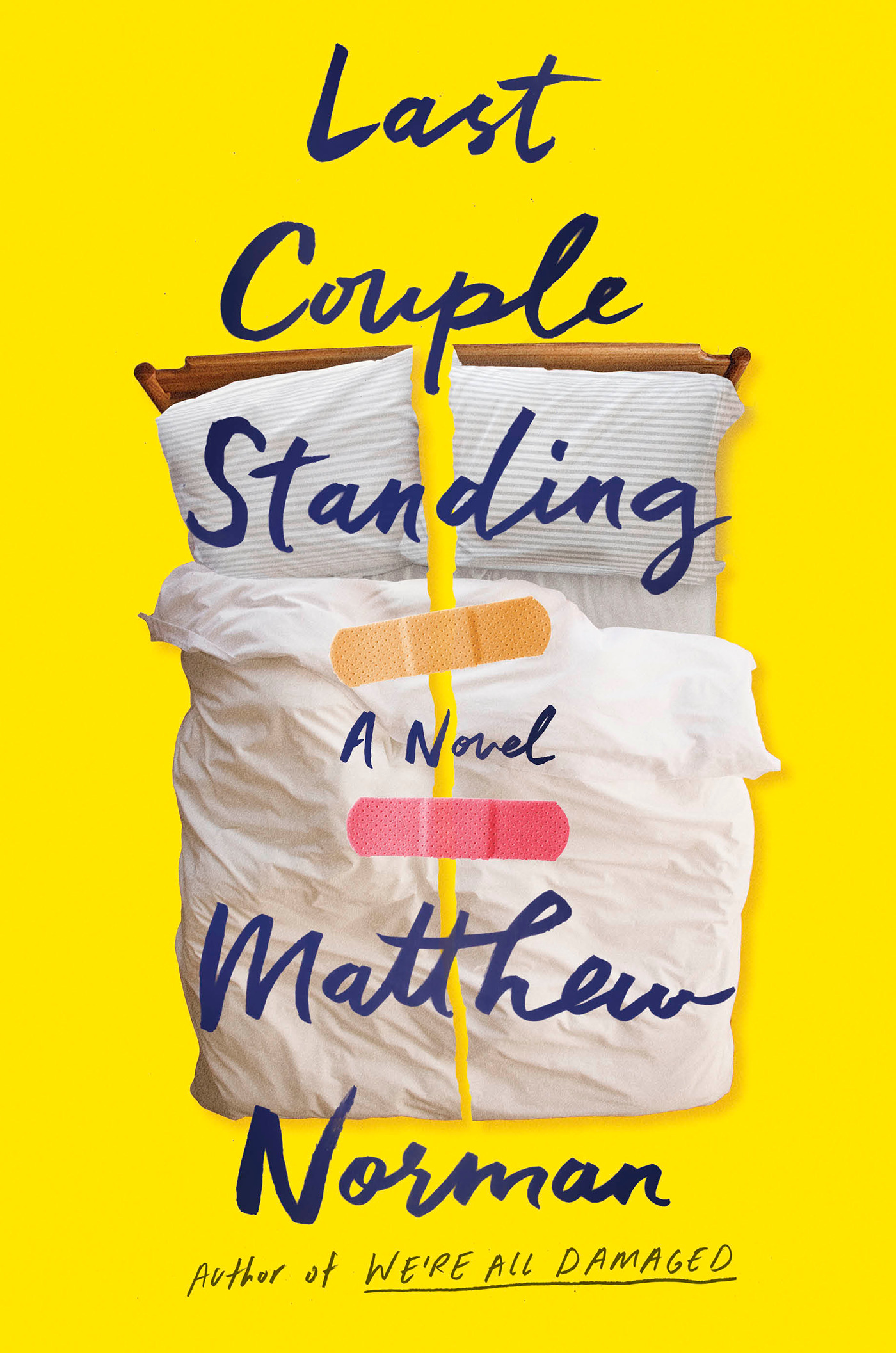 the cover of the book last couple standing featuring a bed split in half