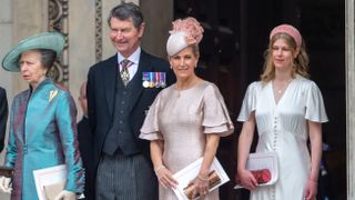 Princess Royal, Vice Admiral Sir Timothy Laurence, Sophie Countess of Wessex and Lady Louise Windsor leave St Pauls Cathedral