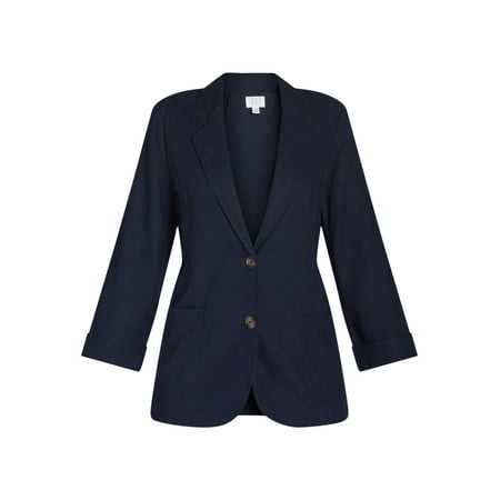 Time and Tru Women’s Linen Blend Blazer With Patch Pockets, Sizes Xs-Xxxl