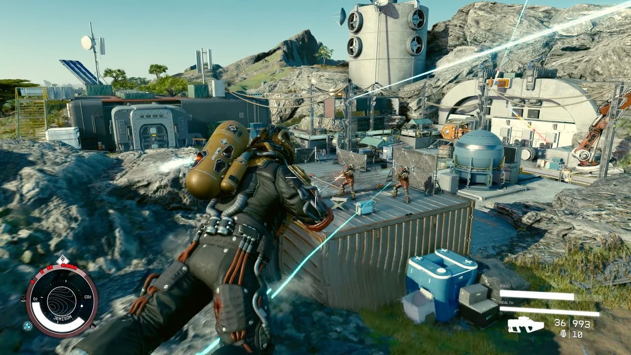 Guy boosting through air in Starfield
