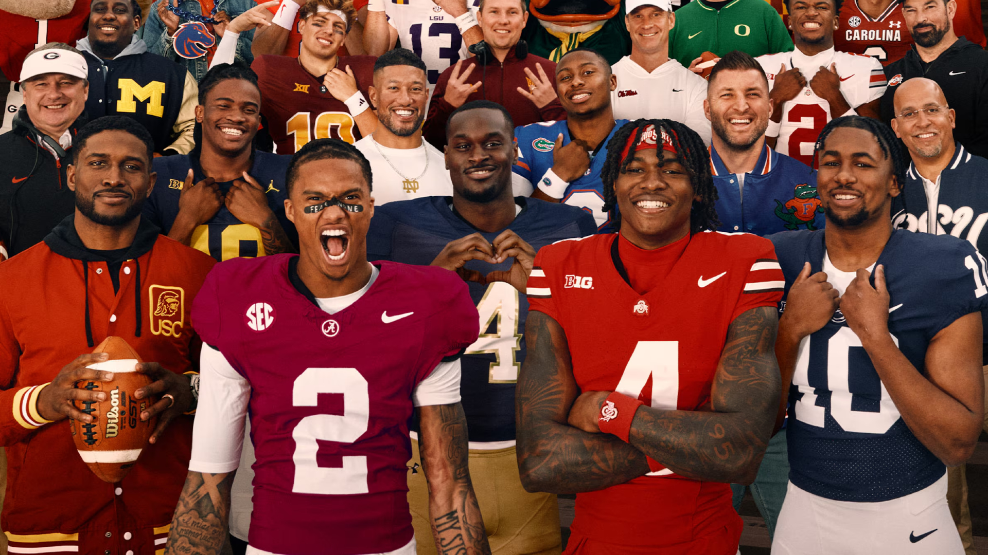 College Football 26: a group of players smiling at the camera
