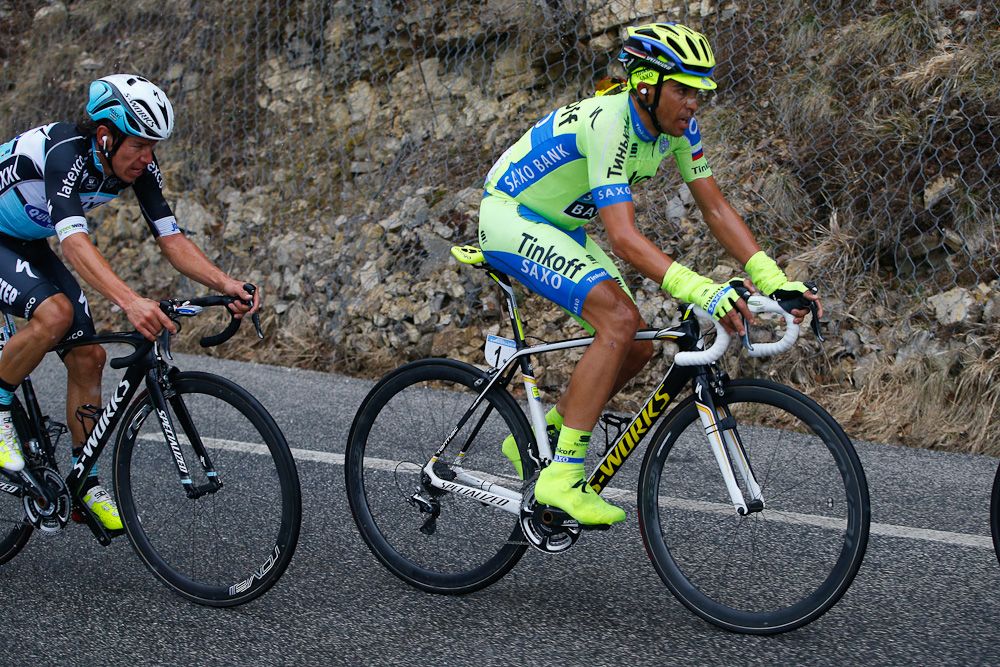 Alberto Contador suffered in the cold weather.