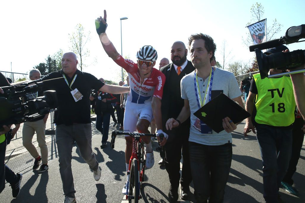 Van der Poel celebrating after his win