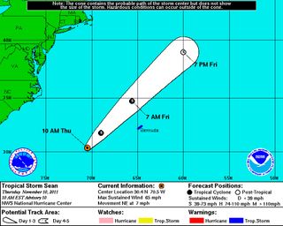 The projected track that Tropical Storm Sean will take in the next five days.