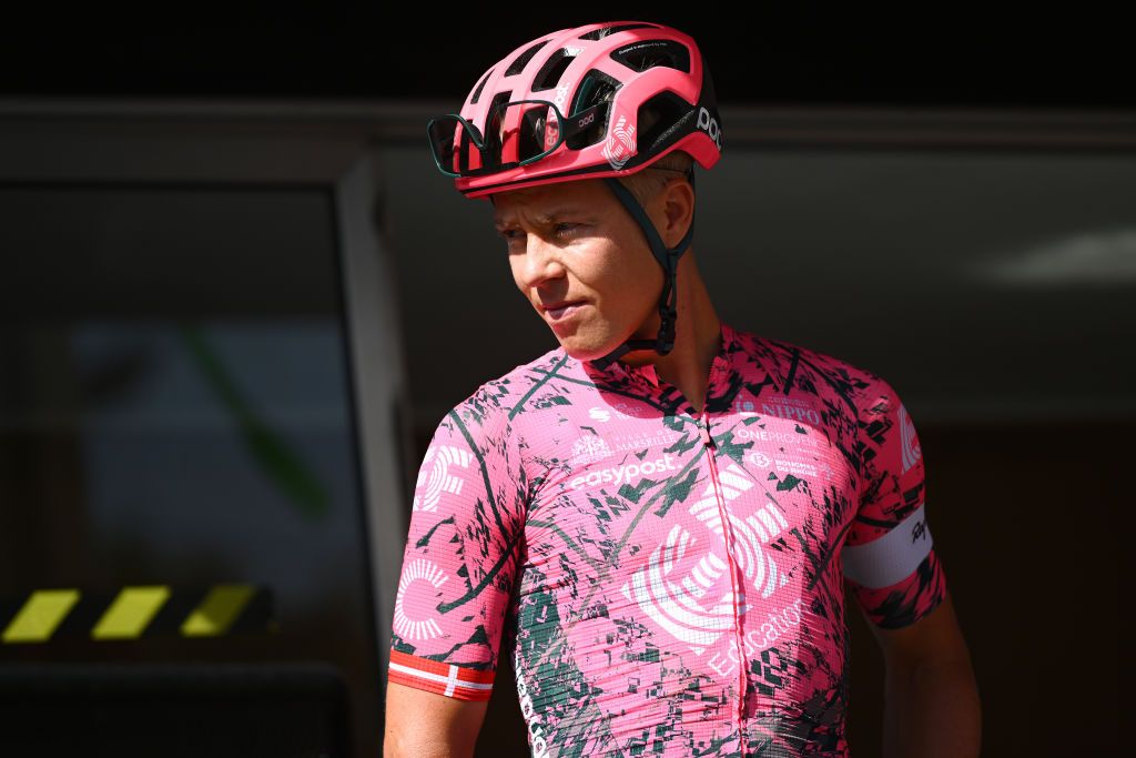 LES ANGLES FRANCE JUNE 18 Michael Valgren Andersen of Denmark and Team EF Education Easypost during the team presentation prior to the 46th La Route dOccitanie La Depeche du Midi 2022 Stage 3 a 1887km stage from Sigean to Les Angles 1841m RDO2022 on June 18 2022 in Les Angles France Photo by Dario BelingheriGetty Images