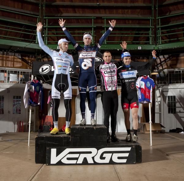 The elite men&rsquo;s podium (L to R): Adam Myerson, Nick Keough, Derrick St John, Justin Lindine.