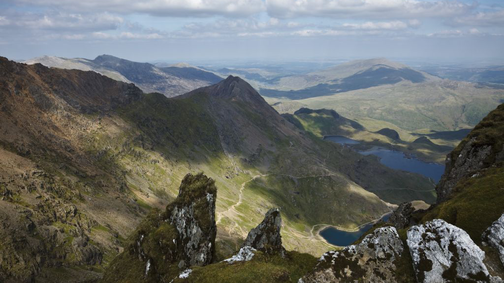 Crib Goch from Snowdon summit, Gwynedd, Wales