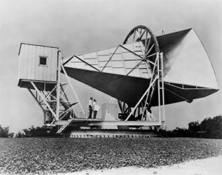 The 15-meter Holmdel horn antenna at Bell Telephone Laboratories in Holmdel, New Jersey was used by radio astronomers Robert Wilson and Arno Penzias to discover the CMB.
