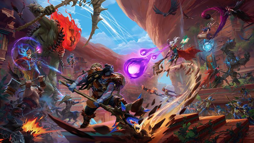 Numerous magical characters fight and shoot bolts of magic at each other