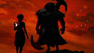 A still image preview from the upcoming Netflix series centered around Magic: The Gathering, featuring two planeswalkers poised among a crimson backdrop.