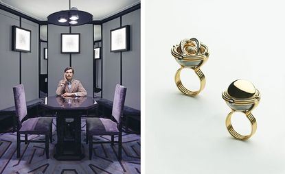 The left side shows a sitting man and the right side shows Jewellery
