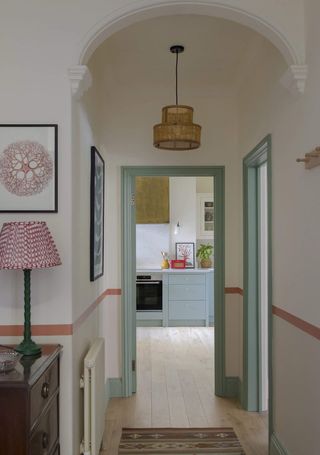 Small hallway with accent pale blue features