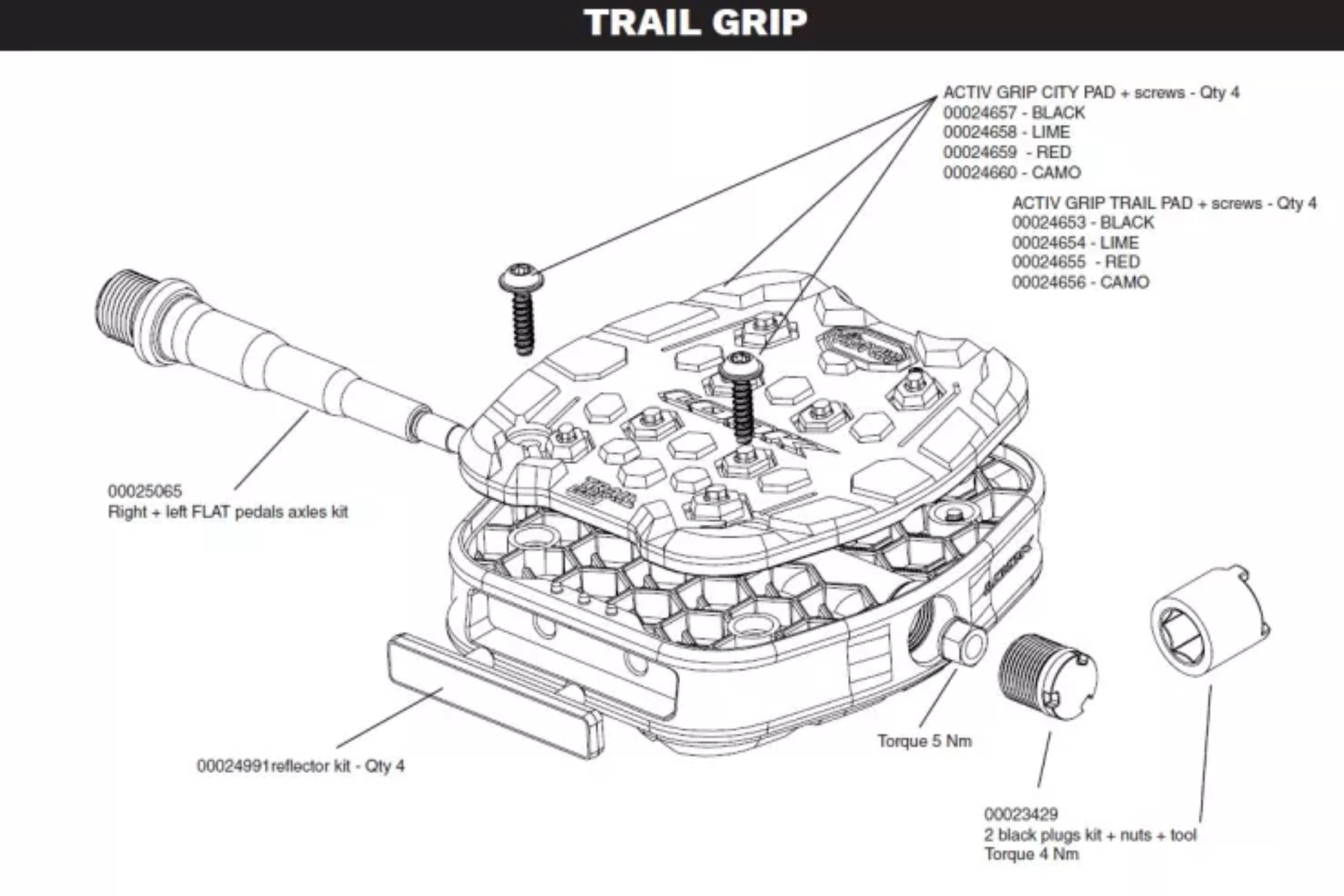 Image shows the composition of the Look Trail Grip flat pedals.