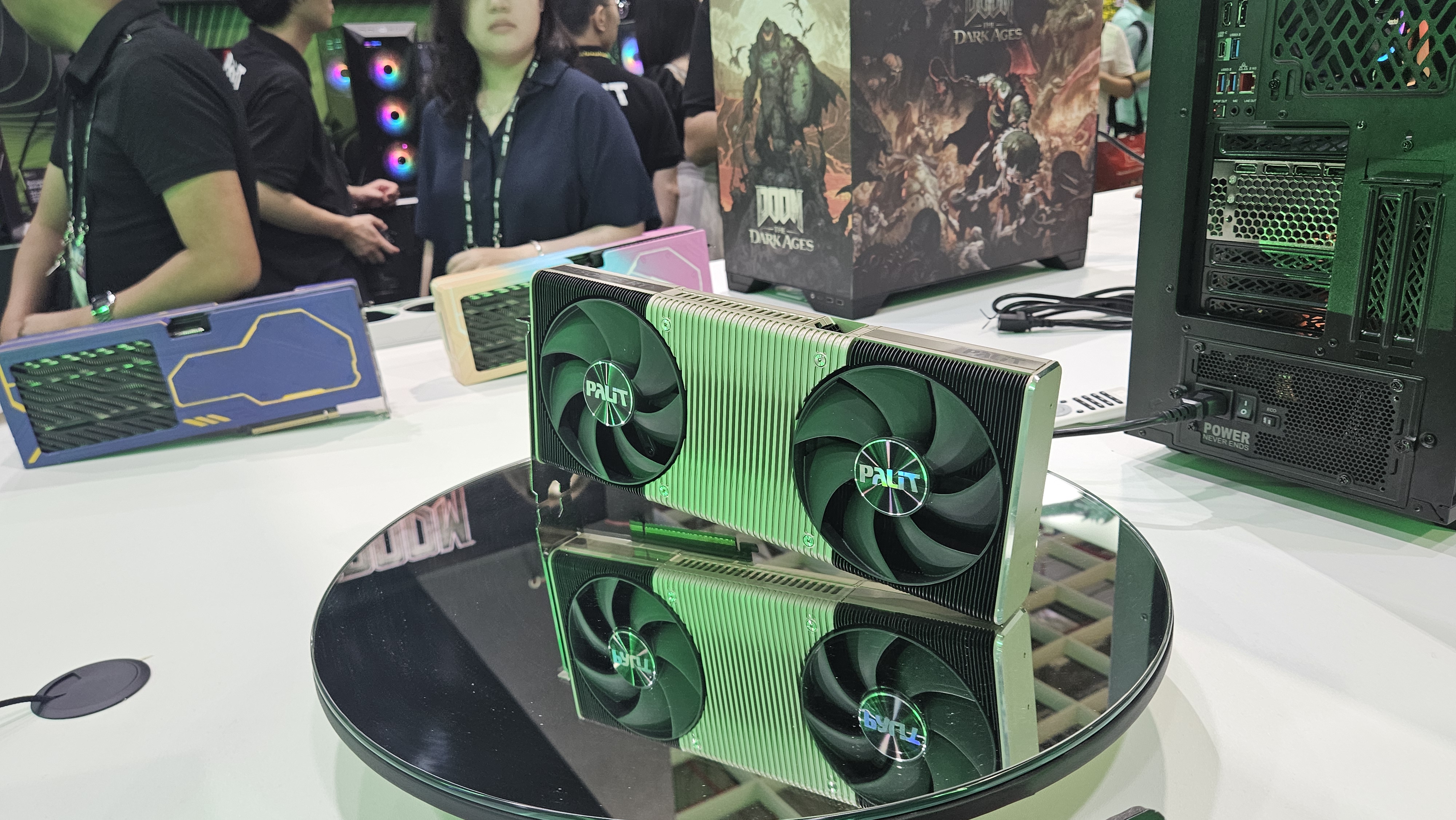 A Palit GeForce RTX 5090 Tornado concept GPU at Computex 2025