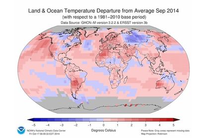 Temperature difference chart, global warming