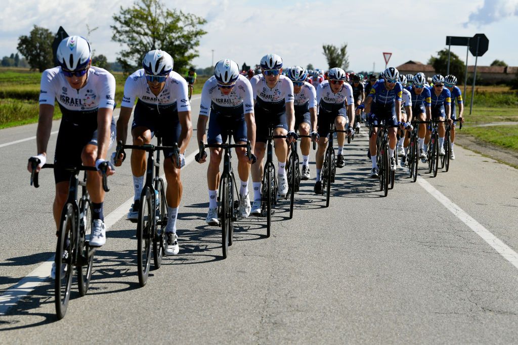 MILAN ITALY OCTOBER 06 Christopher Froome of United Kingdom Ben Hermans of Belgium and Team Israel StartUp Nation compete during the 102nd MilanoTorino 2021 a 190km race from Magenta to Torino Superga 669m MilanoTorino on October 06 2021 in Milan Italy Photo by Tim de WaeleGetty Images