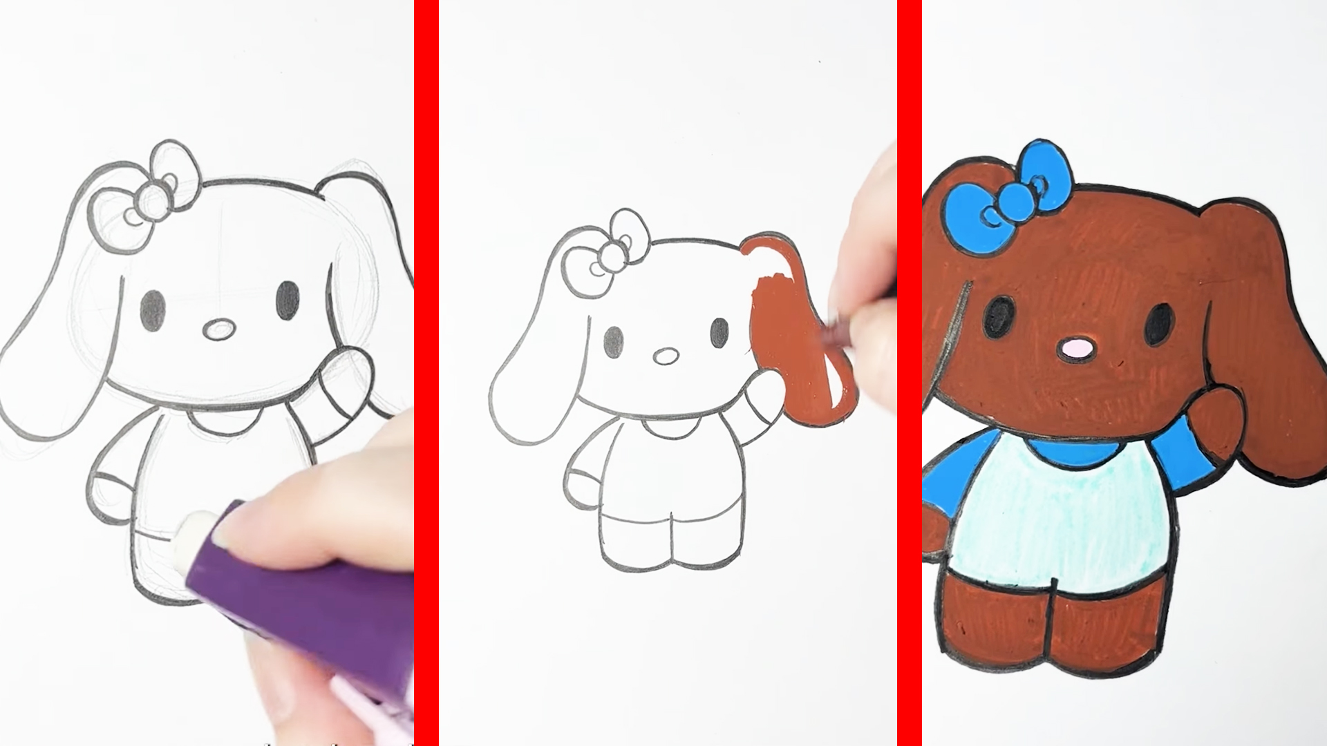 Images from a tutorial showing how to draw Sanrio characters
