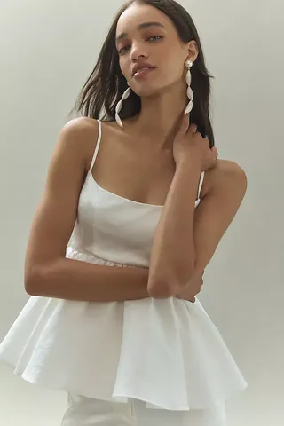 Bhldn Scoop-Neck Satin & Taffeta Peplum Tank