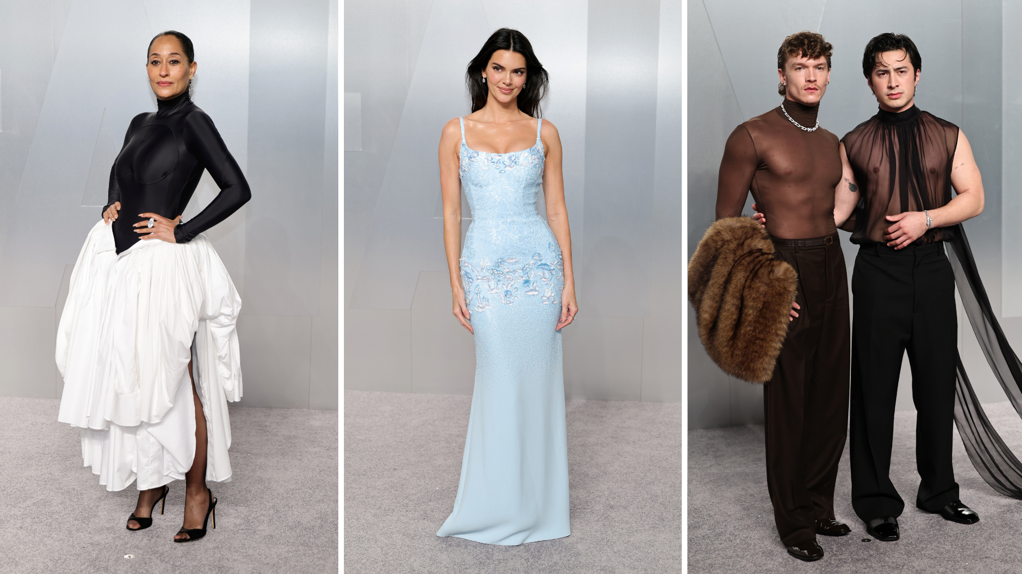 A collage of Oscars after-party outfits from 2026.