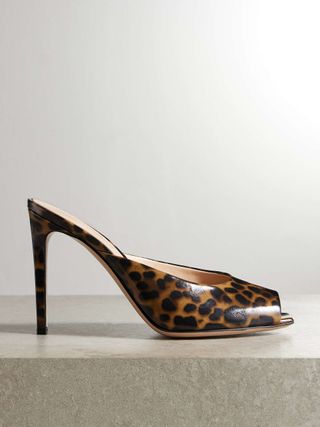 Ethel 95 Leopard-Print Glossed-Leather Mules