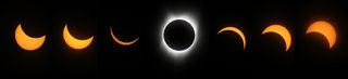 A composite photo of the stages of a solar eclipse as viewed from South Mike Sedar Park on Aug. 21, 2017 in Casper, Wyoming.