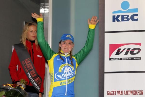 Daphny Van den Brand (AA Drink) celebrates her win in Baal