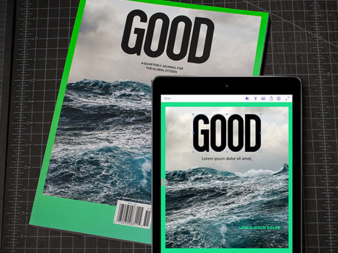 Download InDesign: Poster template on both paper and tablet screen