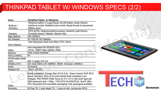 Lenovo Tablet Specifications 2