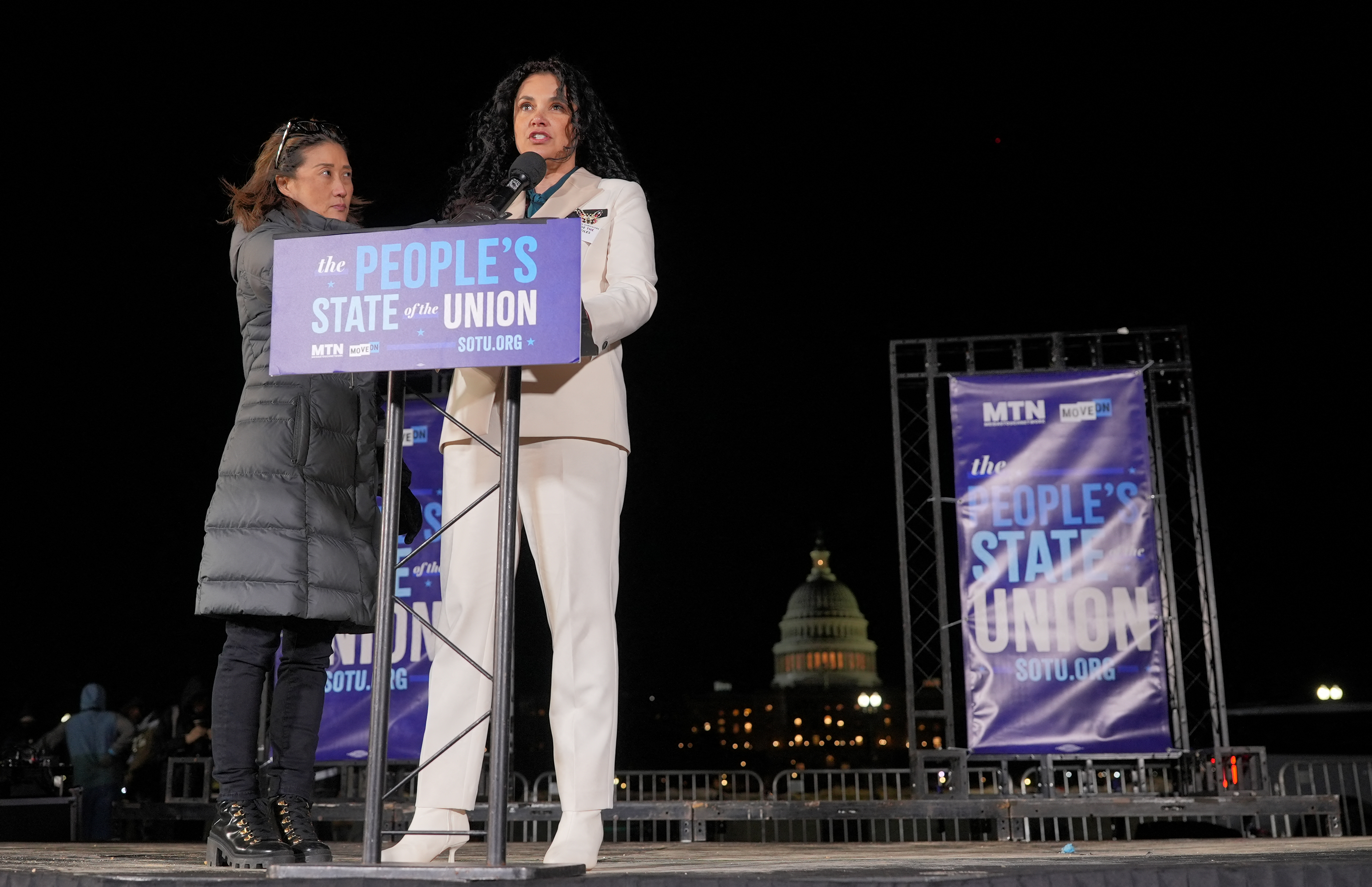 congresswomen wearing white suits at the 2026 state of the union